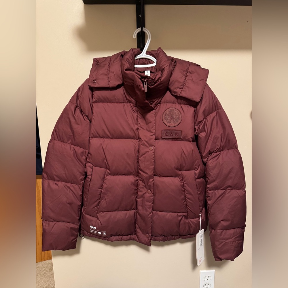 Brand New lululemon Burgundy Team Canada Wunder Puff Jacket - Size 6 (small)